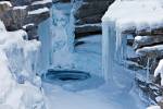 Stock photo of ice formations on the Athabasca Falls in Winter along the Athabasca River in Jasper National Park in the Candian Rocky Mountains in Alberta, Canada. 