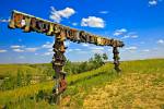 Cowboy boots posts Great Sand Hills near Sceptre Saskatchewan Canada