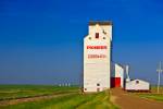 Grain elevator in town of Coronach in Big Muddy Badlands region of Southern Saskatchewan Canada