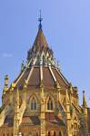 Stock photo of architectural details of the roof top of the historic Library of Parliament in Ottawa, Ontario, Canada.