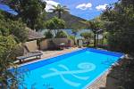 Stock photo of a refreshing swimming pool at Punga Cove Resort in Endeavour Inlet, Queen Charlotte Sound, Marlborough, South Island, New Zealand.