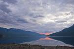 Stock photo of Slocan Lake at sunset from the town of New Denver, Slocan Valley, Central Kootenay, British Columbia, Canada.