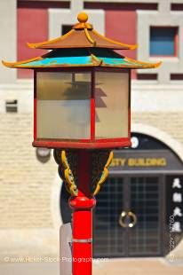 Stock photo of a streetlamp in downtown Chinatown, Winnipeg, Manitoba, Canada.