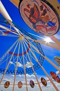 Stock photo of a unique angle of the Saamis Tee pee, the world's largest tee pee, in the city of Medicine Hat, Alberta, Canada.
