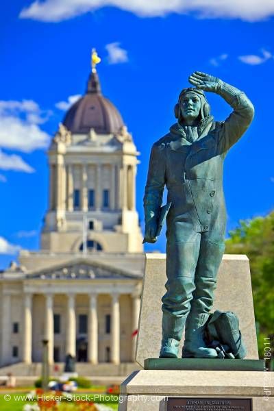 Stock photo of Airman Statue outside the Manitoba Legislative Building City of Winnipeg Canada