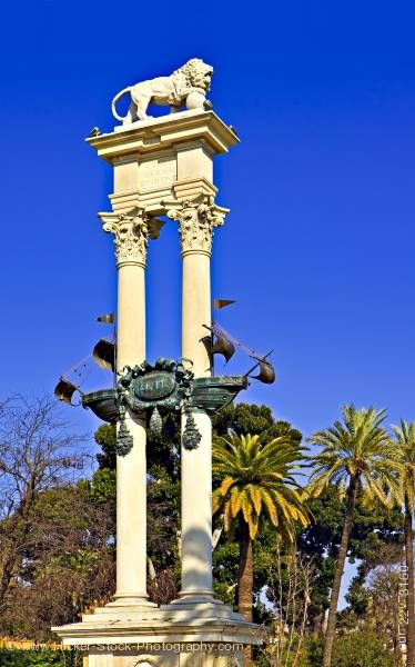 Stock photo of Monument to Columbus Jardines de Murillo Santa Cruz District City Sevilla Andalusia
