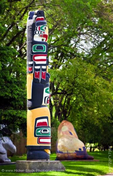 Stock photo of Kwakiutl Totem Pole on the Legislative Building Grounds in the City of Winnipeg in Manitoba Canada