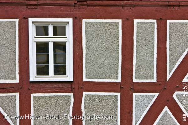 Stock photo of Windows design detail half timbered house Hessenpark Germany