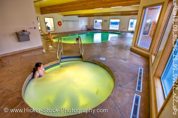 Stock photo of Spa Hot tub women pool Black Bear Resort Port McNeill British Columbia Canada
