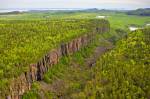 Aerial stock photo of the unique Ouimet Canyon near Thunder Bay in Ouimet Canyon Provincial Park in Northern Ontario, Canada.