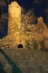 Stock photo of illuminated tower of Schloss Auerbach (Auerbach Castle), Bensheim-Auerbach, Hessen, Germany, Europe.