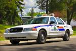 Stock photo of a white Canadian police car of the RCMP Police Academy, City of Regina, Saskatchewan, Canada.