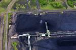 Stock photo aerial view of a coal pit on the shore of Lake Superior in the City of Thunder Bay, Ontario, Canada.