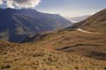 Stock photo of Crown Range Road between Wanaka and Queenstown, Central Otago, South Island, New Zealand.