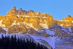 Stock photo of Dolomite Peak at sunset from along the Icefields Parkway in Banff National Park in the Canadian Rocky Mountains in Alberta, Canada. 