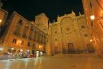 Stock photo of the facade of the Cathedral on Plaza de las Pasiegas at night, City of Granada, Province of Granada, Andalusia (Andalucia), Spain, Europe.