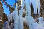 Stock photo of ice formations on the walls of Johnston Canyon at the Upper Falls during winter, Banff National Park, Canadian Rocky Mountains, Alberta, Canada.