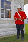 Stock photo of a costumed interpreter outside the jailhouse at Fort Walsh National Historic Site, Cypress Hills Interprovincial Park, Saskatchewan, Canada.