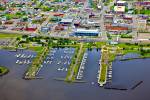 Stock photo aerial view of the marina and waterfront in the City of Thunder Bay, Ontario, Canada.