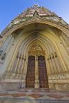 Stock photo of entrance to Martinskirche (St Martin's Church) in the Old Town district in the City of Landshut, Bavaria, Germany, Europe.