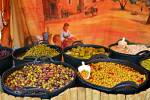 Stock photo of olives at a market stall in Plaza de la Corredera, City of Cordoba, UNESCO World Heritage Site, Province of Cordoba, Andalusia (Andalucia), Spain, Europe.