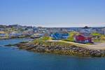 Stock photo of Port aux Basques as seen from the Marine Atlantic ferry the M/V Caribou as it arrives in Newfoundland, Canada.