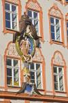 Religious motif on facade of building in Old Town district in City of Landshut Bavaria Germany