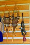 Stock photo of a pair of snowshoes and a trap in the Warehouse/Barn at the Last Mountain House Provincial Park, Saskatchewan, Canada.