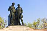 Stock photo of the statues of Sir Louis-Hippolyte and Robert Baldwin on Parliament Hill in Ottawa, Ontario, Canada.