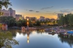 Assiniboine River Marina and Market Tower The Forks National Historic Site City of Winnipeg Manitoba