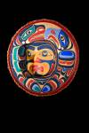 Stock photo of an Eagle and Sea lion Moon Mask by Trevor Hunt, Kwagiulth First Nation Artist, original West Coast native art, Just Art Gallery, Port McNeill, Northern Vancouver Island, Vancouver Island, British Columbia, Canada.