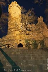 Illuminated tower of Schloss Castle Auerbach Germany