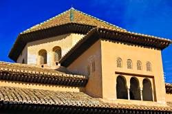 Buildings surround Court of the Lions The Royal House La Alhambra City of Granada Andalusia Spain