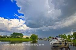 Clouds threatening Winnipeg Beach marina Lake Winnipeg in the town of Winnipeg Beach Manitoba Canada