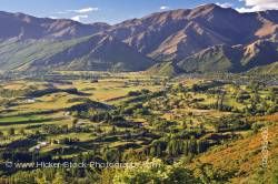 The end of the Crown Range Road looking towards Arrowtown Central Otago South Island New Zealand