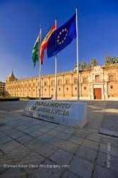 Flags Parlamento de Andalvcia Macarena District City of Sevilla  Province of Sevilla Andalusia Spain