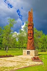 Indian head cedar carving Winnipeg Beach Provincial Recreation Area Winnipeg Beach Manitoba Canada