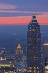 Sunset Messeturm Messetower skyscraper City of Frankfurt Germany