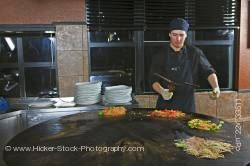 Chef Performance Mongolie Grill World Famous Restaurant Whistler Village British Columbia Canada