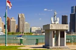 Navy memorial Dieppe Gardens skyline Detroit Michigan