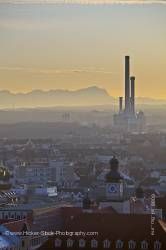 Industrial Power plant in City of Mnchen (Munich) with Bavarian Alps in background Bavaria Germany