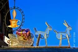 Decorations on a stall at the Christmas markets in the town of Michelstadt Hessen Germany Europe