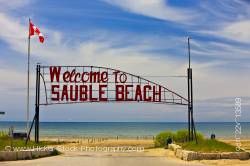 Sauble Beach welcome sign on the shores of Lake Huron Ontario Canada