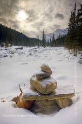 Stone Cairn Mistaya River Mount Sarbach Mistaya Canyon Banff National Park Alberta Canada