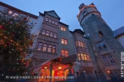 Tower facades buildings windows illuminated Castle Ronneburg