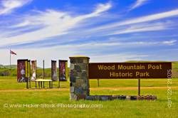 Sign entrance to Wood Mountain Post Provincial Historic Park Saskatchewan Canada