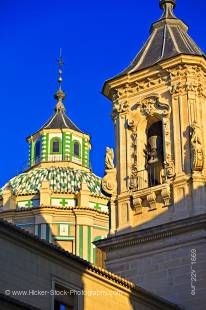 Stock photo of a close up of the Bell Tower and Dome of the Basilica San Juan de Dios (church), City of Granada, Province of Granada, Andalusia, Spain, Europe.