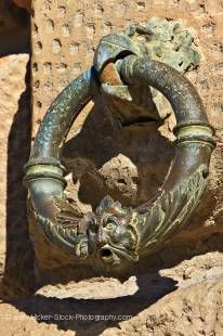 Stock photo of a bronze ring hanging from the beak of an eagle on the Palace of Charles V (Palacio de Carlos V), The Alhambra (La Alhambra) - designated a UNESCO World Heritage Site, City of Granada, Province of Granada, Andalusia (Andalucia), Spain, Euro