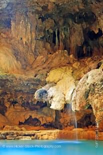 Stock photo of beautifully colored, old, time worn limestone formations in the Cave and Basin National Historic Site, Sulphur Mountain.
