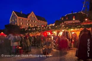 Stock photo of night lights at the Christmas Markets at the Hexenagger Castle, Hexenagger, Bavaria, Germany, Europe.